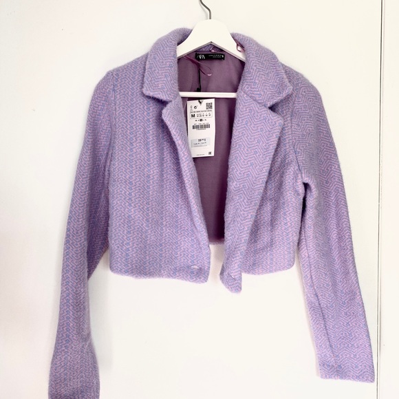 Zara Purple Cropped Fuzzy Blazer Sweater (NWT) - Picture 7 of 7